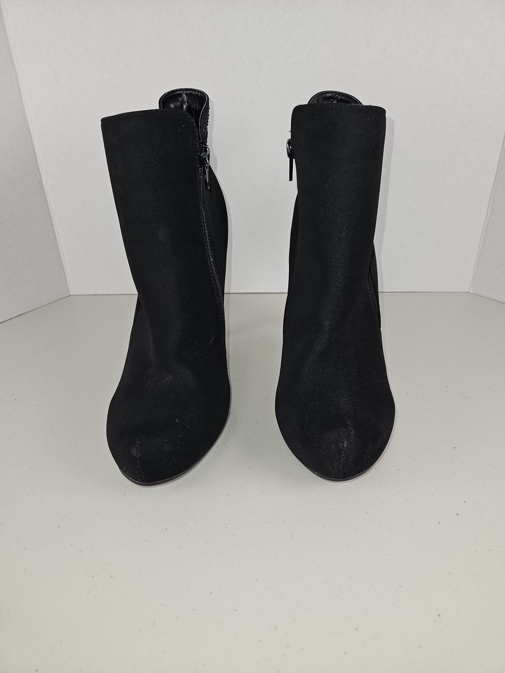 Black Suede High-Heel Ankle Booties with Studded Collar 9 1/2 M - Picture 2 of 16
